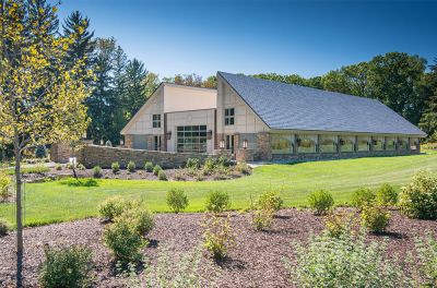 Foundation Plantings, driveway, rock wall