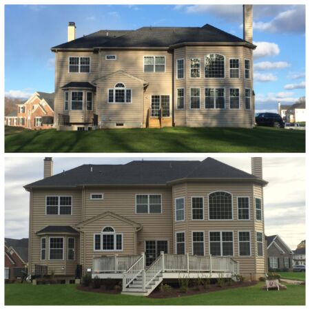 New construction property had a sloping backyard and no outdoor entertaining space. We constructed a Trex deck to extend the family’s living space without performing any major earth work.